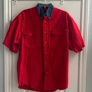 Roper Vintage Red Button Down Short Sleeve Denim Collar Western 100% Cotton M